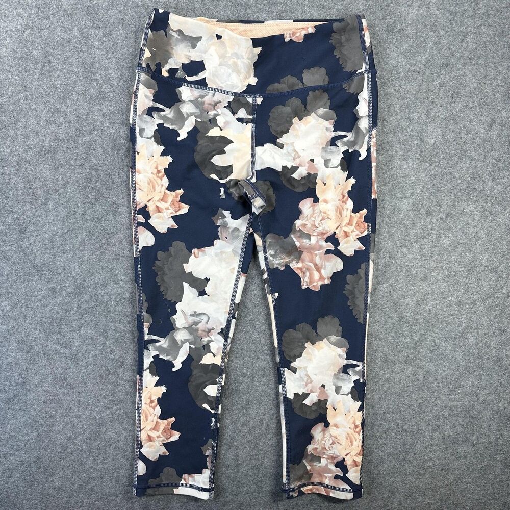 Marika Sport Leggings Womens Small Blue Floral Print Capri Athletic Yoga Gym